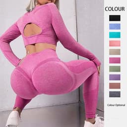 image-2pcs Sports Suits Long Sleeve Hollow Design Tops And Butt Lifting High Waist Seamless Fitness Leggings Sports Gym Sportswear Outfits Clothing