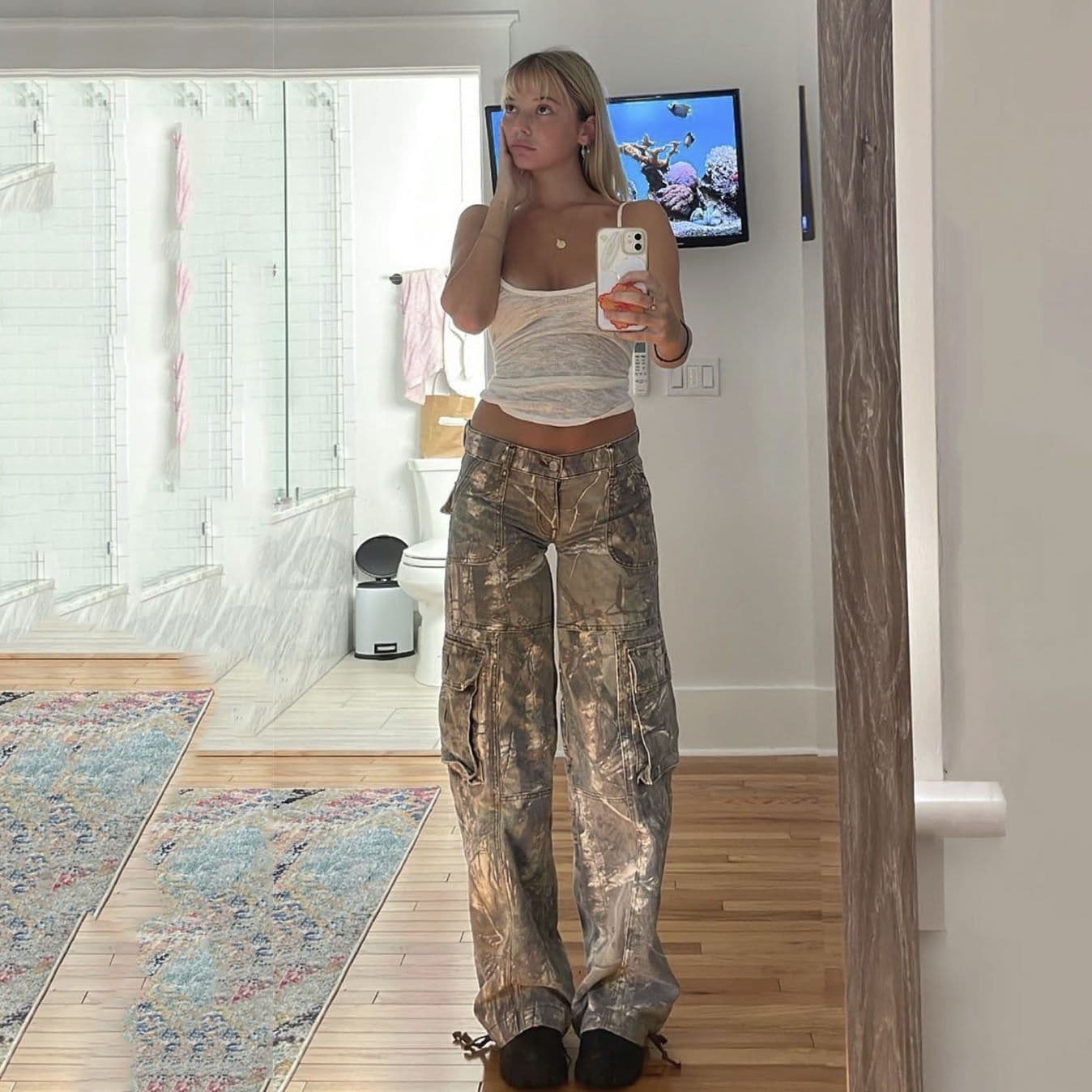 image-Casual Camouflage Cargo Pants Loose Overalls Summer Low Waist Straight Trousers With Pockets