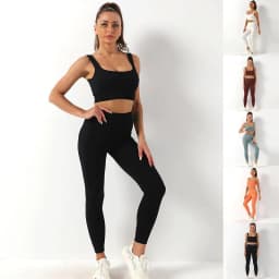 image-2pcs Thread Yoga Suit Seamless Bra And Butt Lifting High Waist Leggings Set For Women Sports Fitness Yoga Pants Sportswear Outfits Clothing