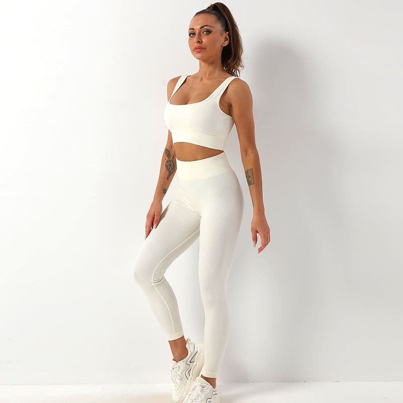 image-2pcs Thread Yoga Suit Seamless Bra And Butt Lifting High Waist Leggings Set For Women Sports Fitness Yoga Pants Sportswear Outfits Clothing