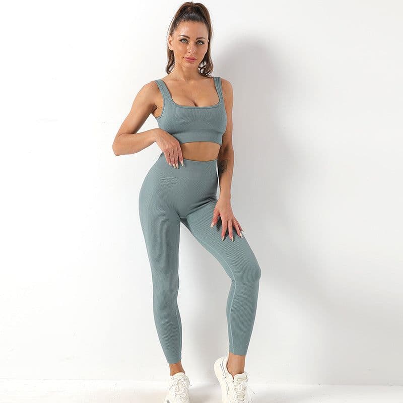 image-2pcs Thread Yoga Suit Seamless Bra And Butt Lifting High Waist Leggings Set For Women Sports Fitness Yoga Pants Sportswear Outfits Clothing
