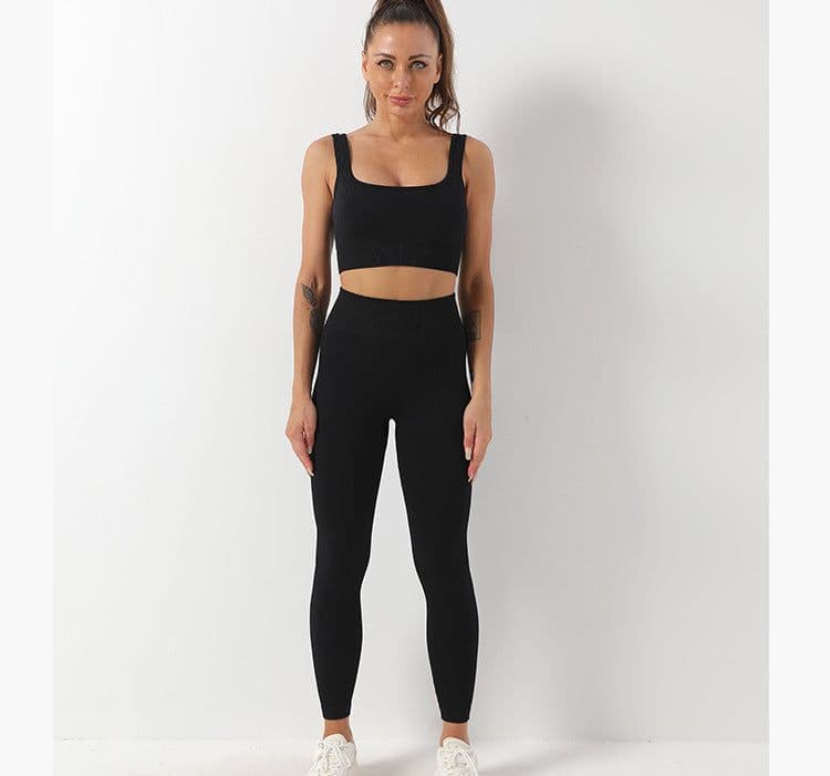 image-2pcs Thread Yoga Suit Seamless Bra And Butt Lifting High Waist Leggings Set For Women Sports Fitness Yoga Pants Sportswear Outfits Clothing