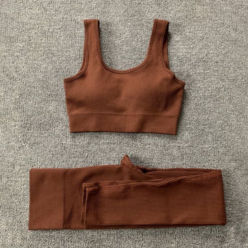 image-2pcs Thread Yoga Suit Seamless Bra And Butt Lifting High Waist Leggings Set For Women Sports Fitness Yoga Pants Sportswear Outfits Clothing