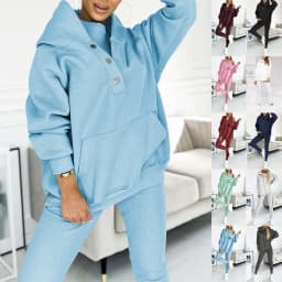 image-3pcs Women's Sports Suit Loose Hooded Pockets Sweatshirt And Vest And Slim Trousers