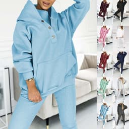 image-3pcs Women's Sports Suit Loose Hooded Pockets Sweatshirt And Vest And Slim Trousers