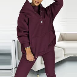 image-3pcs Women's Sports Suit Loose Hooded Pockets Sweatshirt And Vest And Slim Trousers