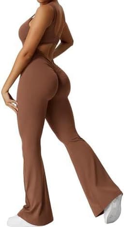 image-Women Sleeveless Flare Jumpsuits Fitness Yoga Long Pants