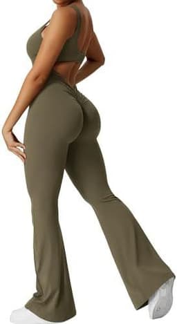 image-Women Sleeveless Flare Jumpsuits Fitness Yoga Long Pants