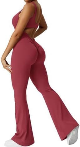 image-Women Sleeveless Flare Jumpsuits Fitness Yoga Long Pants