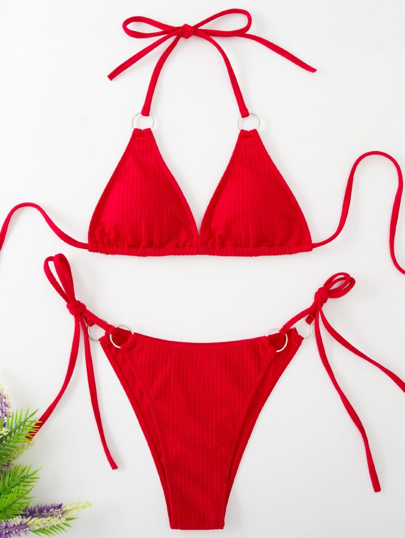 image-Sexy Bikini Set Summer Side Tie Thong Bandage Style Swimsuit Womens Clothing