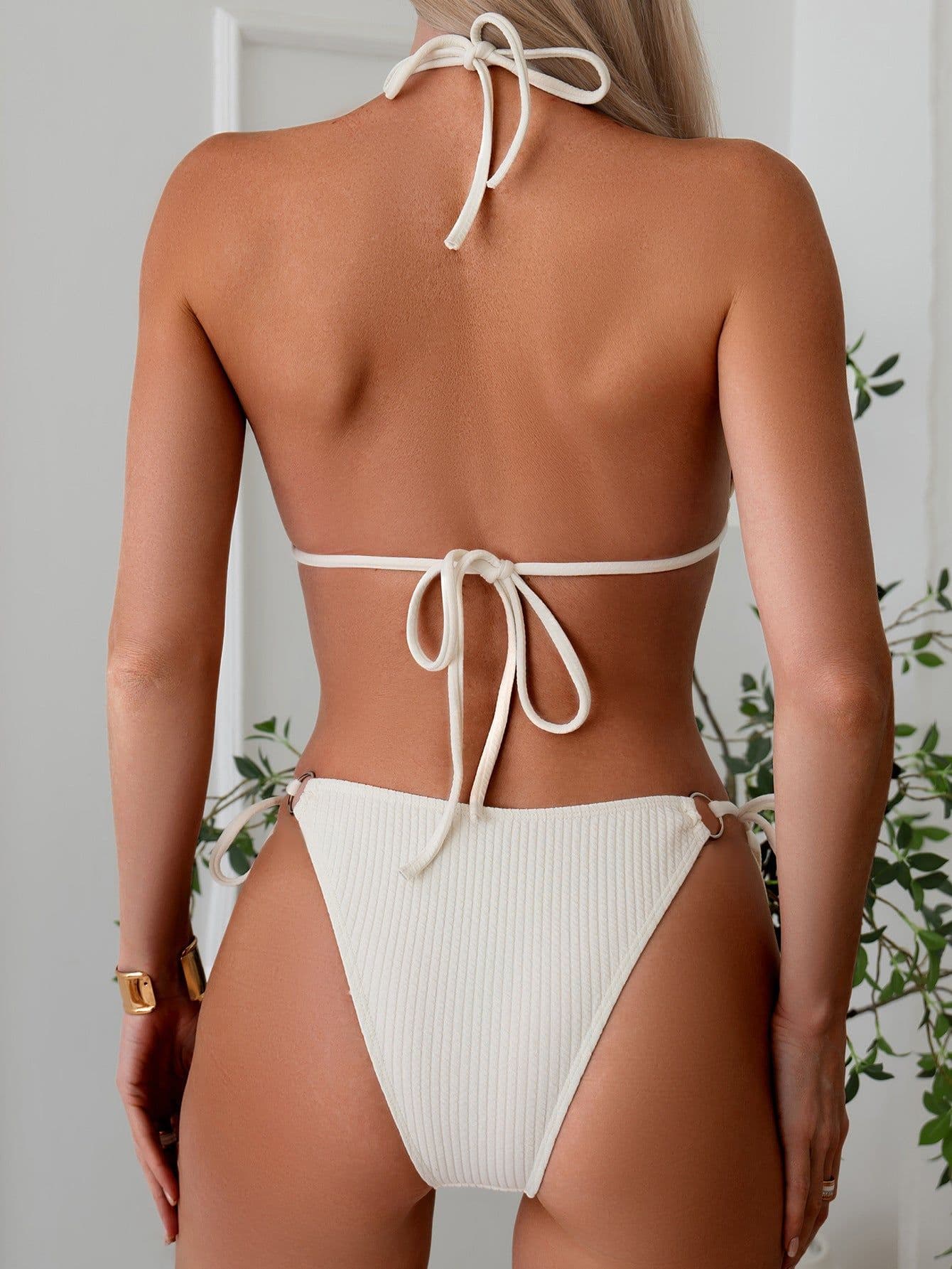 image-Sexy Bikini Set Summer Side Tie Thong Bandage Style Swimsuit Womens Clothing