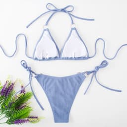 image-Sexy Bikini Set Summer Side Tie Thong Bandage Style Swimsuit Womens Clothing