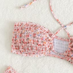 image-Summer Flowers Print Pleated Design Bikini Set Beach Fashion Halter Neck Swimsuit Womens Clothing
