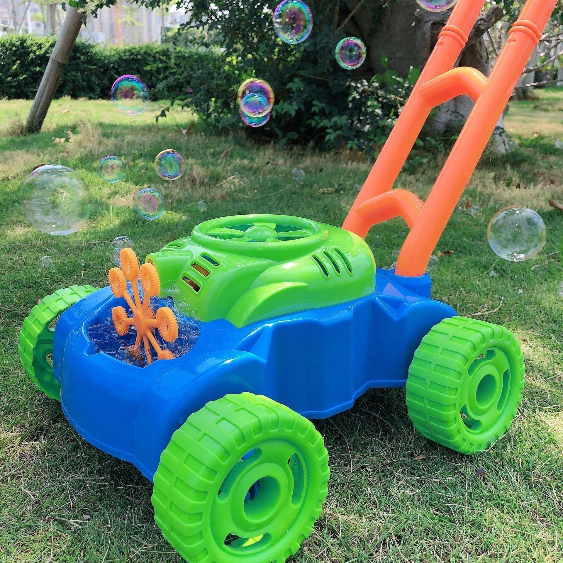 image-Plastic Hand Push Bubble Machine Electric Blowing Bubble Parent-child Outdoor Children's Tank Car Toy Summer