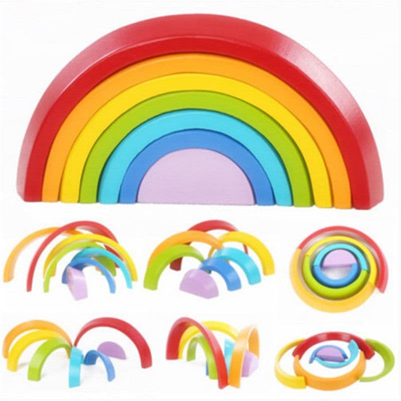 image-Kids Wooden Blocks Rainbow Wooden Buliding Blocks
