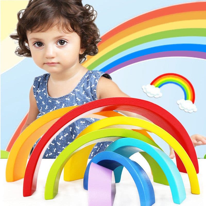 image-Kids Wooden Blocks Rainbow Wooden Buliding Blocks