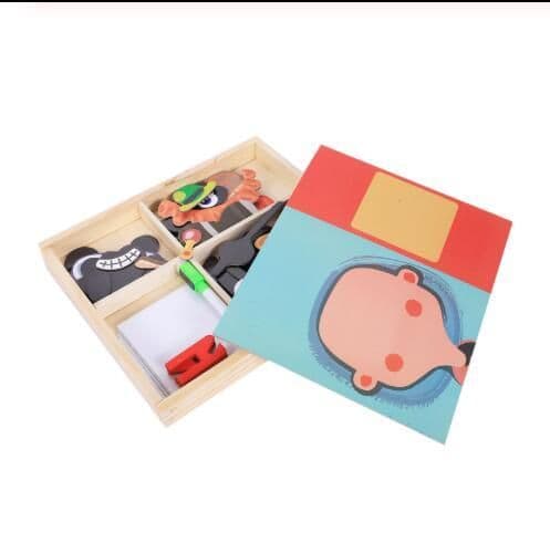 image-Montessori Magnetic Fun Puzzle Children's Wooden Puzzle Box Game Cartoon Educational Painting Toys For Children Gift Antistress