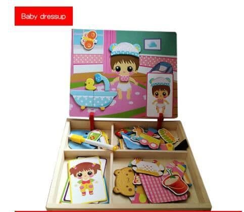 image-Montessori Magnetic Fun Puzzle Children's Wooden Puzzle Box Game Cartoon Educational Painting Toys For Children Gift Antistress