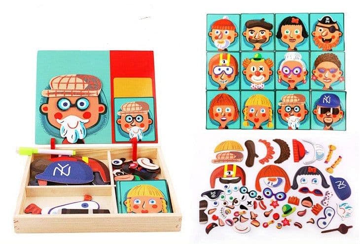 image-Montessori Magnetic Fun Puzzle Children's Wooden Puzzle Box Game Cartoon Educational Painting Toys For Children Gift Antistress