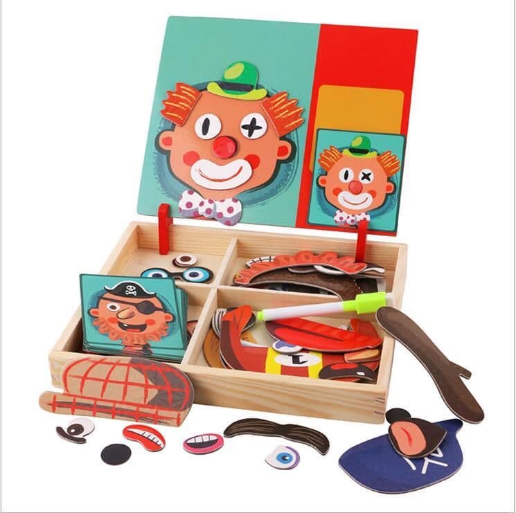 image-Montessori Magnetic Fun Puzzle Children's Wooden Puzzle Box Game Cartoon Educational Painting Toys For Children Gift Antistress