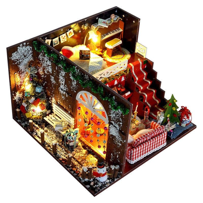 image-Diy Christmas Cottages Miniature House Christmas Decorations for Home Wood Lighting Diy Dollhouse Christmas Toys Gift Brinquedos