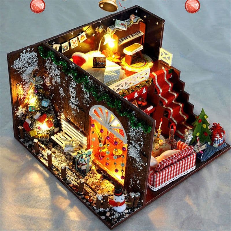 image-Diy Christmas Cottages Miniature House Christmas Decorations for Home Wood Lighting Diy Dollhouse Christmas Toys Gift Brinquedos
