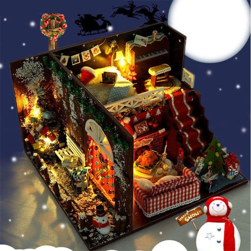 image-Diy Christmas Cottages Miniature House Christmas Decorations for Home Wood Lighting Diy Dollhouse Christmas Toys Gift Brinquedos