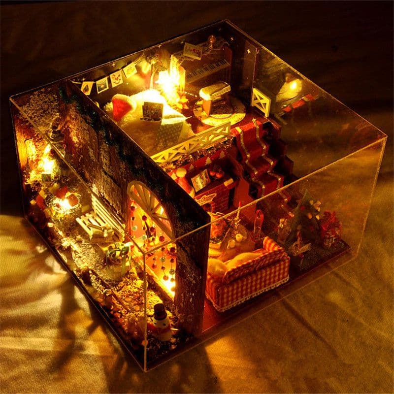 image-Diy Christmas Cottages Miniature House Christmas Decorations for Home Wood Lighting Diy Dollhouse Christmas Toys Gift Brinquedos