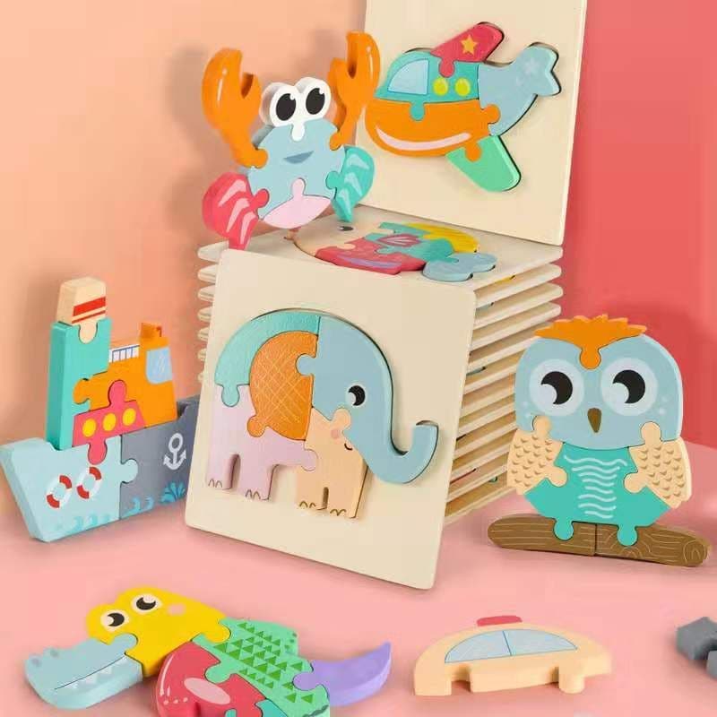 image-Cartoon three dimensional animal puzzle