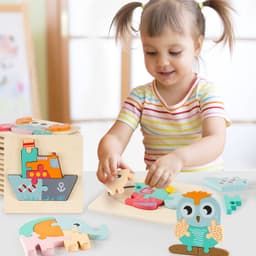 image-Cartoon three dimensional animal puzzle