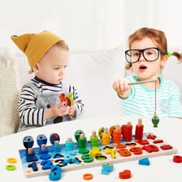 image-Educational Wooden Toys for Kids Board Math Fishing Count Numbers Matching Digital Shape Match Early Education Toy