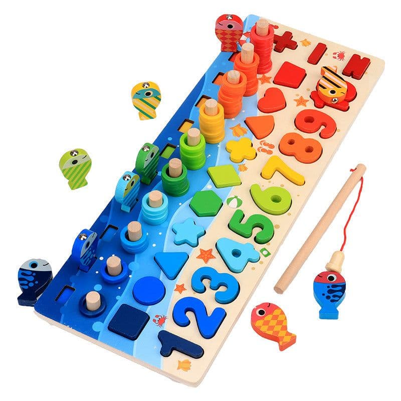 image-Educational Wooden Toys for Kids Board Math Fishing Count Numbers Matching Digital Shape Match Early Education Toy