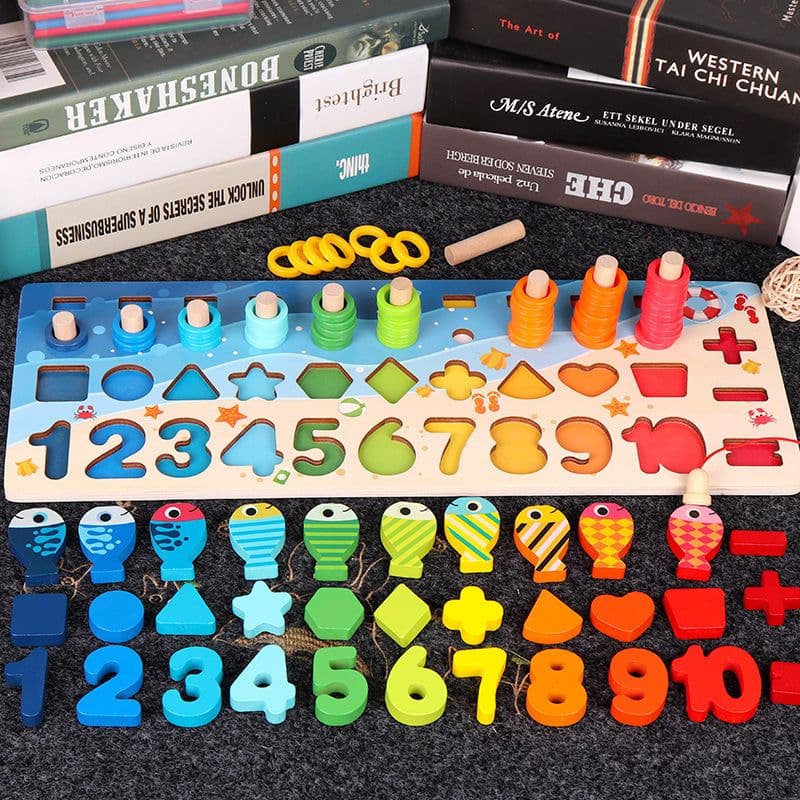 image-Educational Wooden Toys for Kids Board Math Fishing Count Numbers Matching Digital Shape Match Early Education Toy
