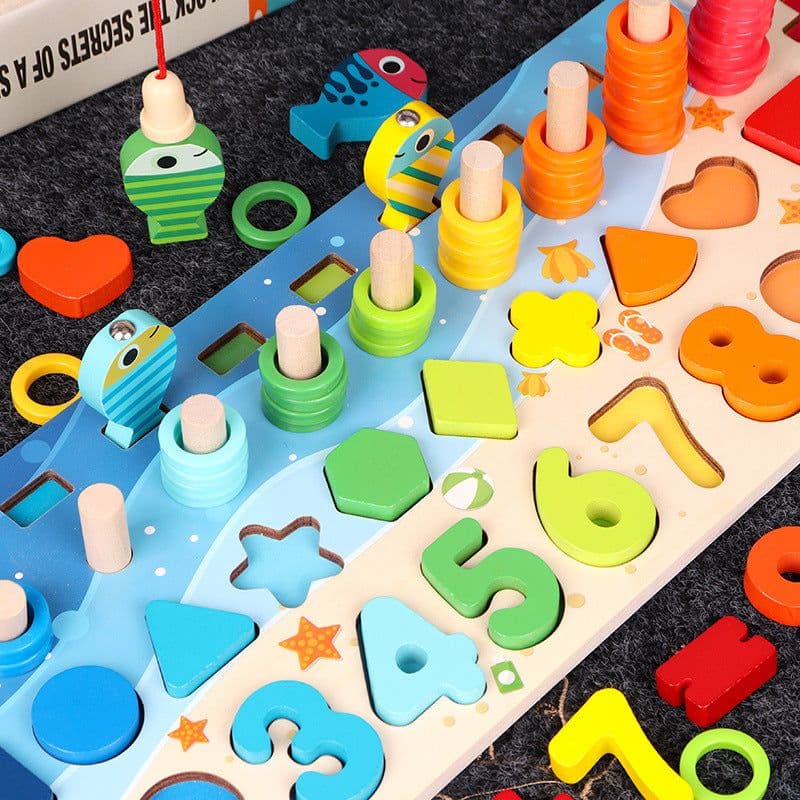 image-Educational Wooden Toys for Kids Board Math Fishing Count Numbers Matching Digital Shape Match Early Education Toy
