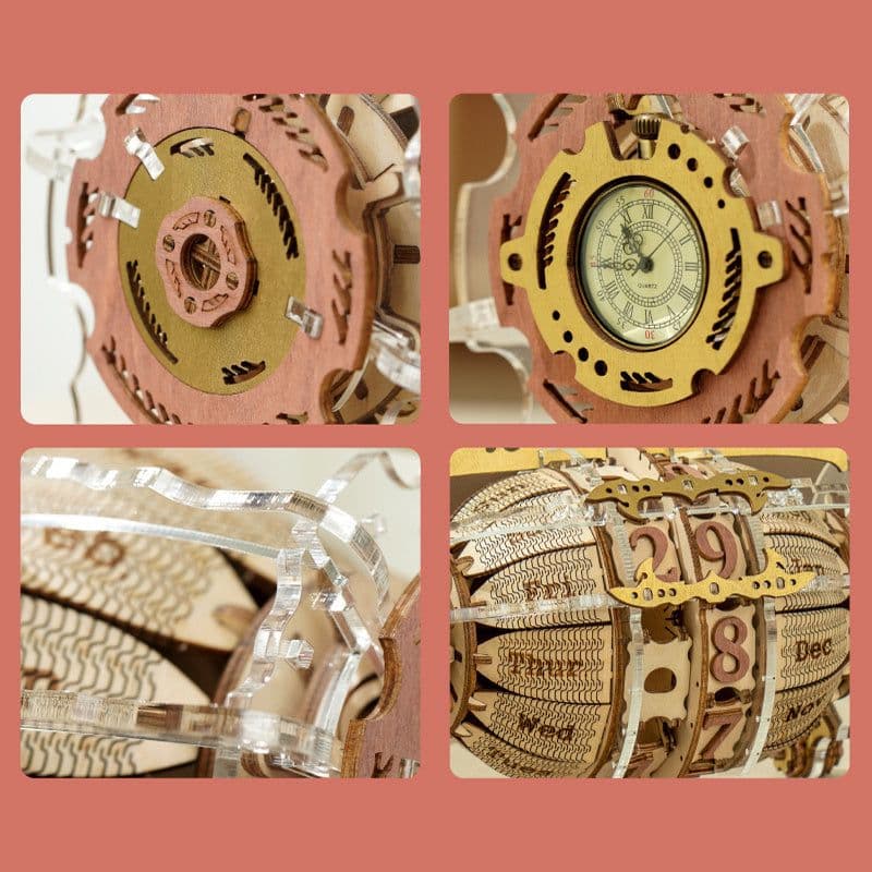 image-Robotime ROKR Time Engine Calendar 3d Wooden Puzzle Model Toys for Children Kids LC801