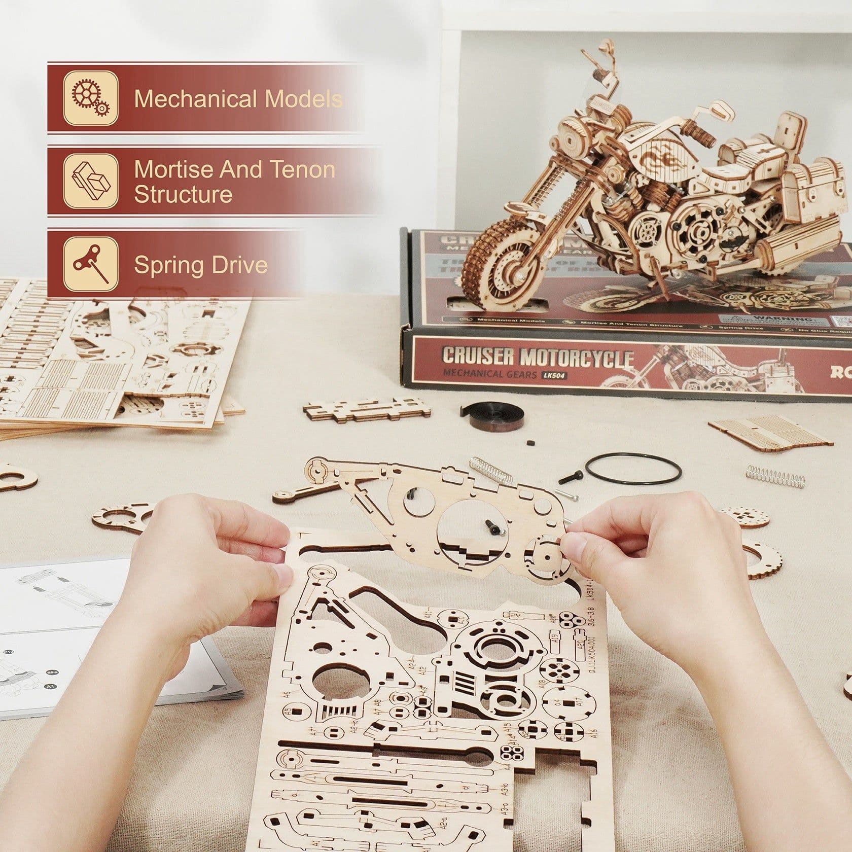 image-Robotime Rokr Cruiser Motorcycle DIY Wooden Model LK504