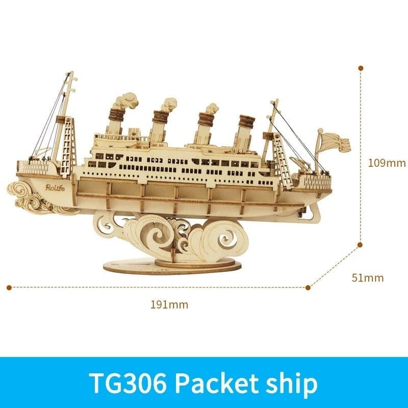 image-Robotime Boat & Ship Model 3D Wooden Puzzle Games Toys Assembly Kit For Children Kids Girls Birthday Christmas Gift Dropshipping