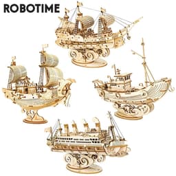 image-Robotime Boat & Ship Model 3D Wooden Puzzle Games Toys Assembly Kit For Children Kids Girls Birthday Christmas Gift Dropshipping