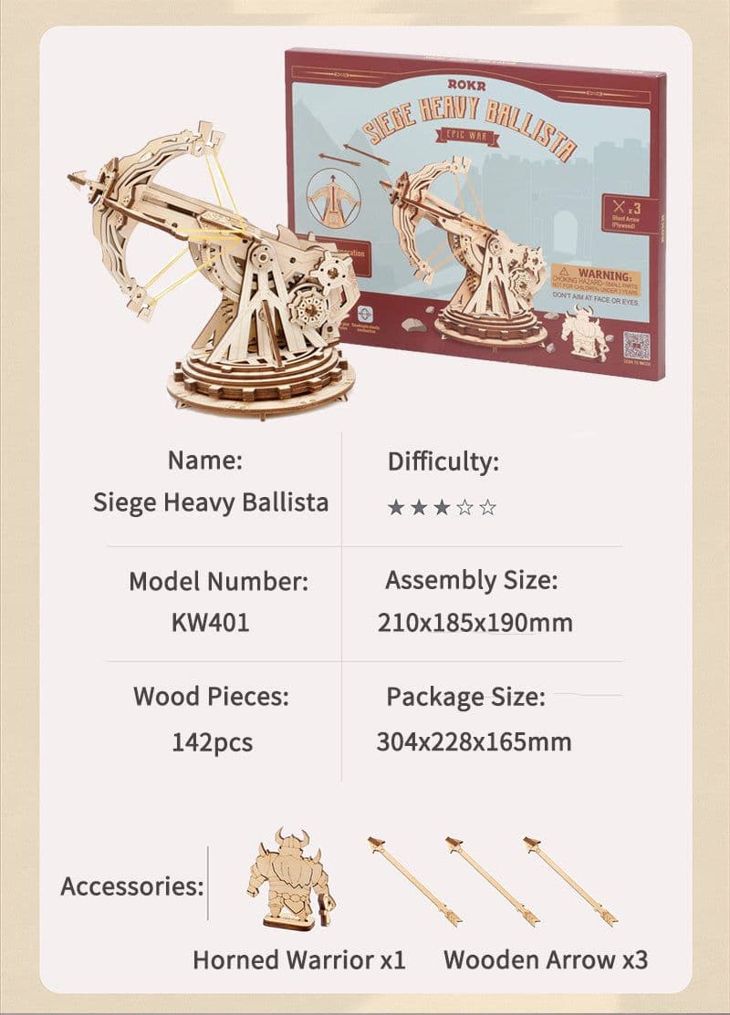 image-Robotime ROKR Siege Heavy Ballista 3D Wooden Puzzle War Game Assembly Toys Gifts for Children Boys Kids KW401 Dropshipping