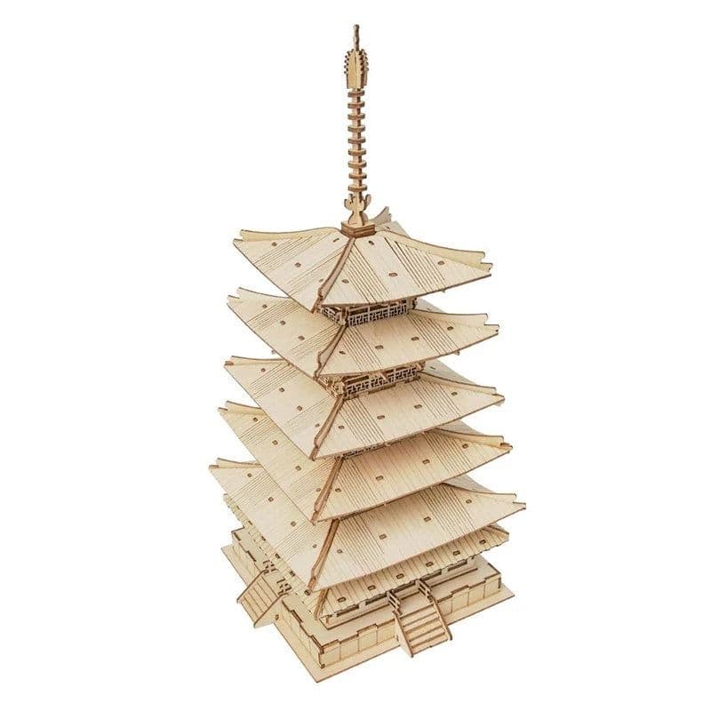 image-Robotime Five-storied Pagoda 3D Wooden Puzzle Toys For Children Kids Birthday Christmas Gift Home Decoration TGN02 Dropshipping