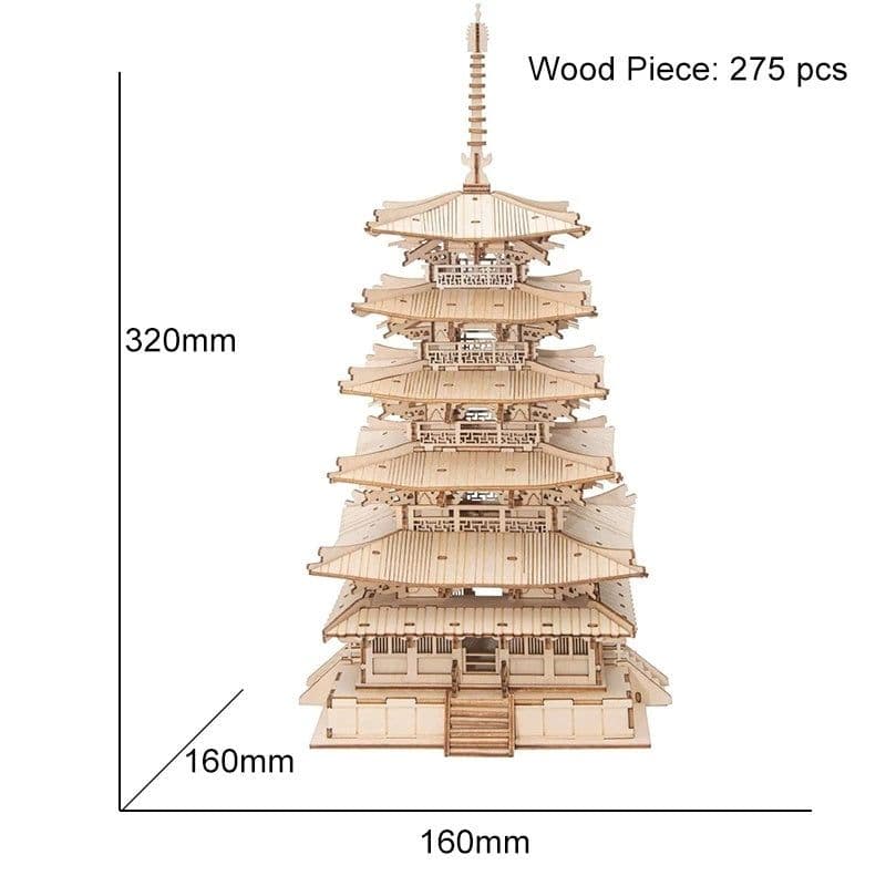 image-Robotime Five-storied Pagoda 3D Wooden Puzzle Toys For Children Kids Birthday Christmas Gift Home Decoration TGN02 Dropshipping
