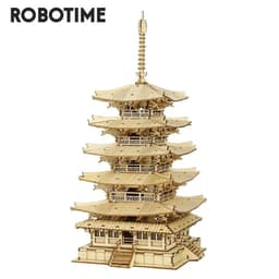 image-Robotime Five-storied Pagoda 3D Wooden Puzzle Toys For Children Kids Birthday Christmas Gift Home Decoration TGN02 Dropshipping