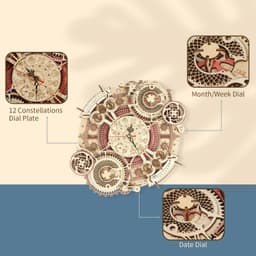 image-Robotime ROKR Zodiac Wall Clock 3D Wooden Puzzle Model Assembly Toys Gifts for Children Kids Teens LC601 Support Dropshipping