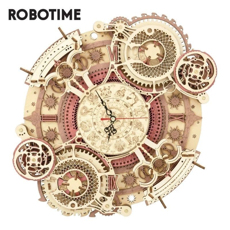 image-Robotime ROKR Zodiac Wall Clock 3D Wooden Puzzle Model Assembly Toys Gifts for Children Kids Teens LC601 Support Dropshipping