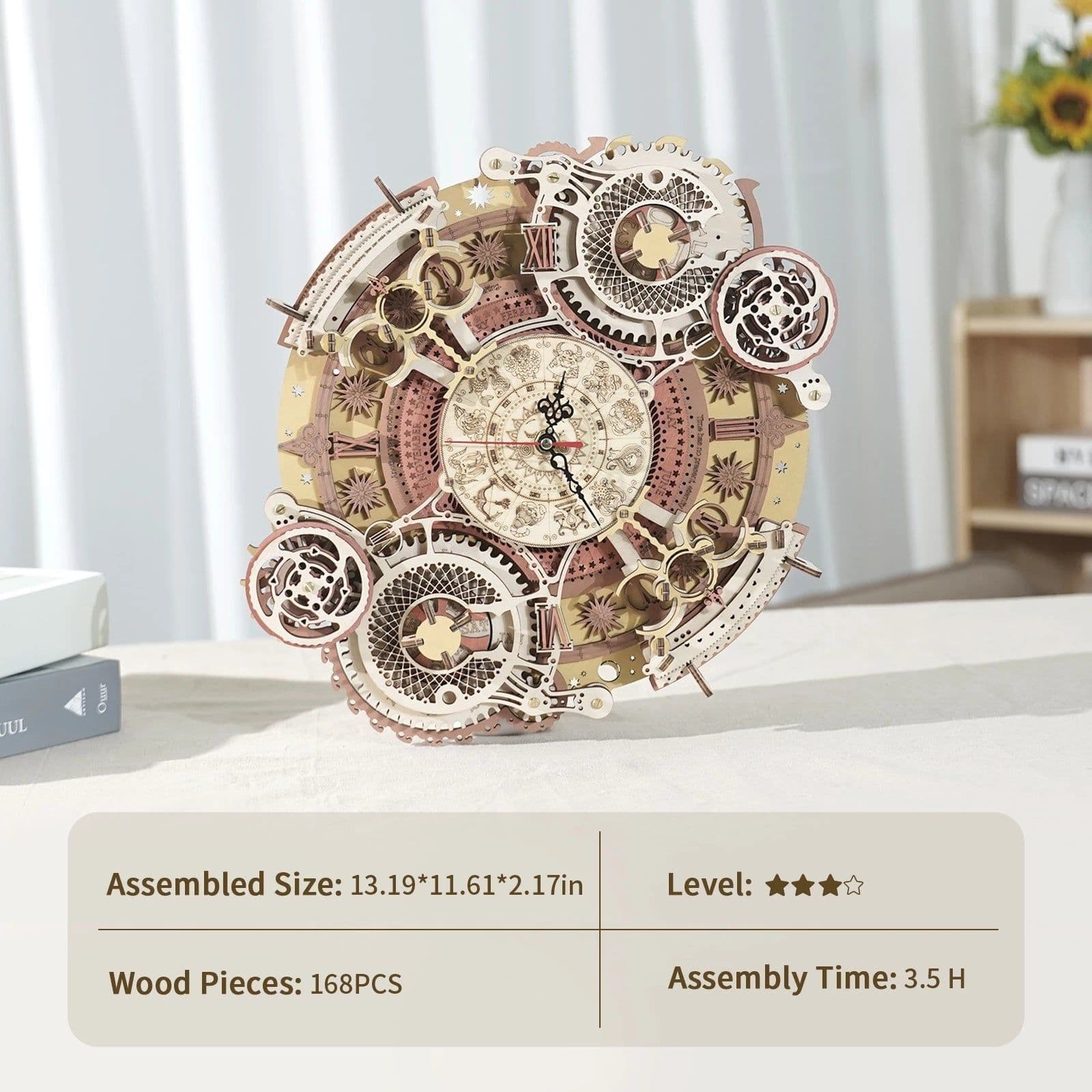 image-Robotime ROKR Zodiac Wall Clock 3D Wooden Puzzle Model Assembly Toys Gifts for Children Kids Teens LC601 Support Dropshipping