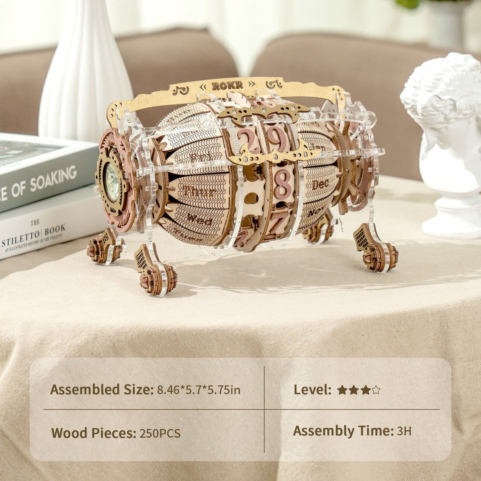image-Robotime ROKR Zodiac Wall Clock 3D Wooden Puzzle Model Assembly Toys Gifts for Children Kids Teens LC601 Support Dropshipping