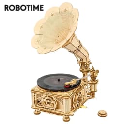 image-Robotime ROKR DIY Hand Crank Classic Gramophone Wooden Puzzle Model Building Kits Assembly Toy Gift For Children LKB01