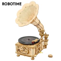 image-Robotime ROKR DIY Hand Crank Classic Gramophone Wooden Puzzle Model Building Kits Assembly Toy Gift For Children LKB01