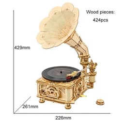 image-Robotime ROKR DIY Hand Crank Classic Gramophone Wooden Puzzle Model Building Kits Assembly Toy Gift For Children LKB01