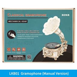 image-Robotime ROKR DIY Hand Crank Classic Gramophone Wooden Puzzle Model Building Kits Assembly Toy Gift For Children LKB01